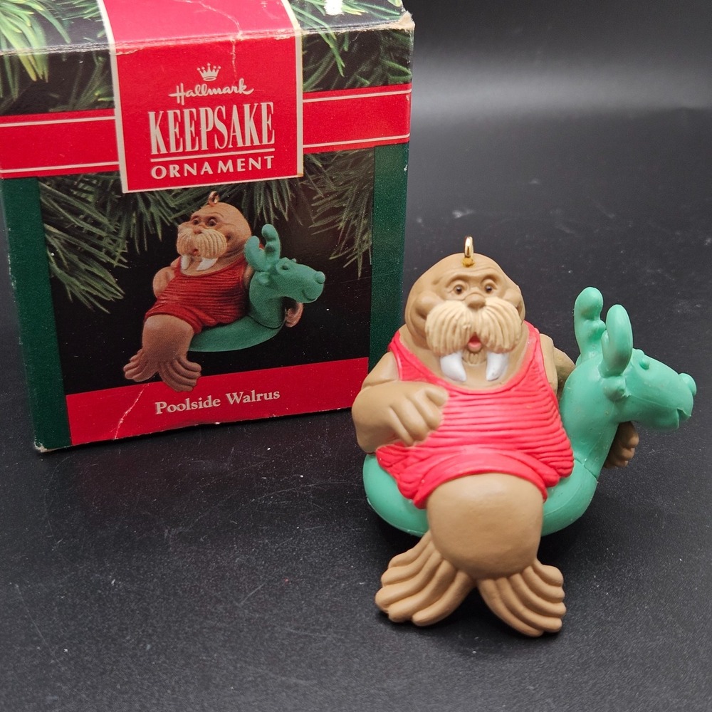 VTG Hallmark Keepsake Ornament 1990 Poolside Walrus Swim Float Christmas